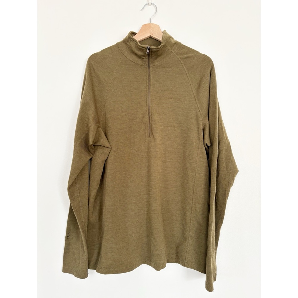 Ibex || Merino‎ Wool Zip Pullover Olive Army Green XL